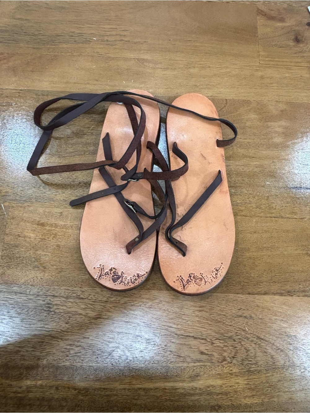 Women’s Leather Lace-Up Sandals in Tan with Dark Brown Straps